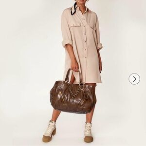 Prada brown Vitello Shine Leather Chain Link Tote large bag